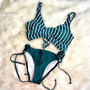 Cupshe Dark Green Striped Top Midrise Bottom Bikini